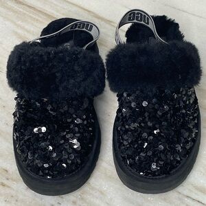 UGG slippers kids sequin Funkette chunky sz 1 black elastic strap